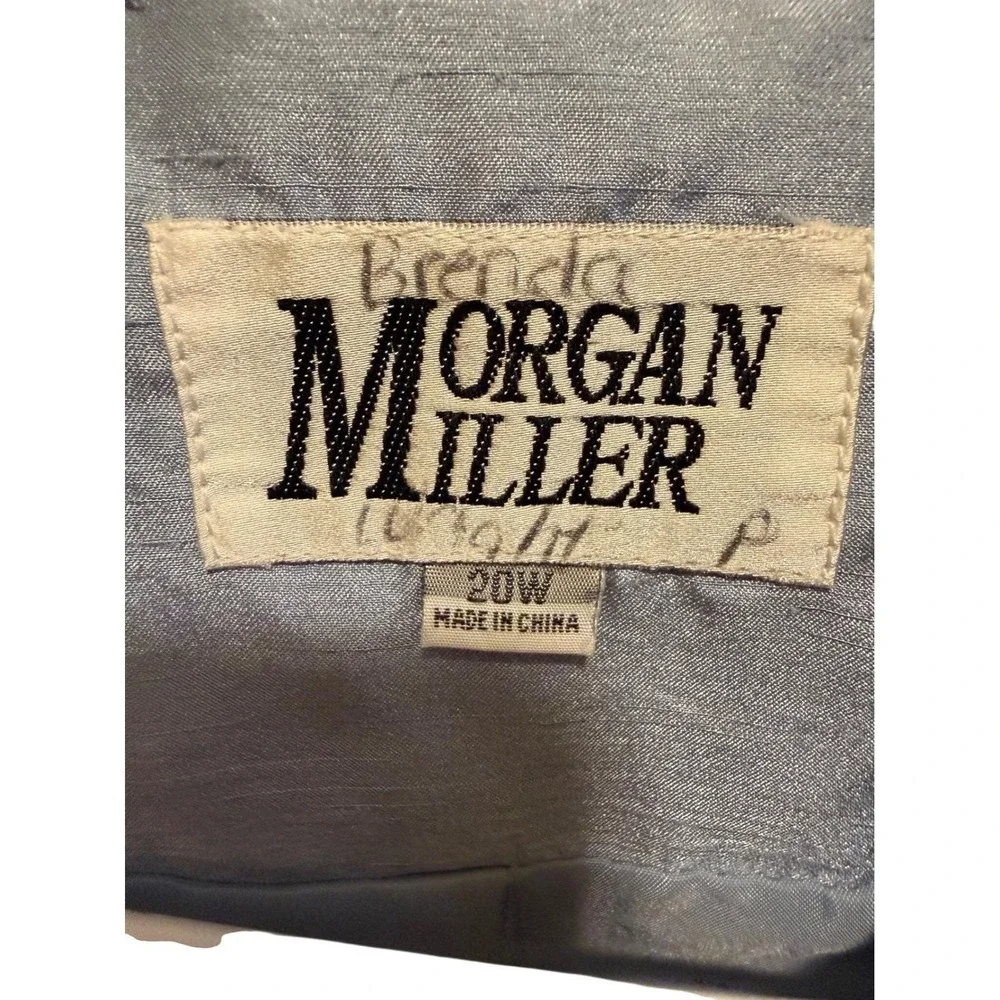 Morgan Miller Skirt Suit Set Women 20W Blue Good Button Blazer Midi Skirt Slub